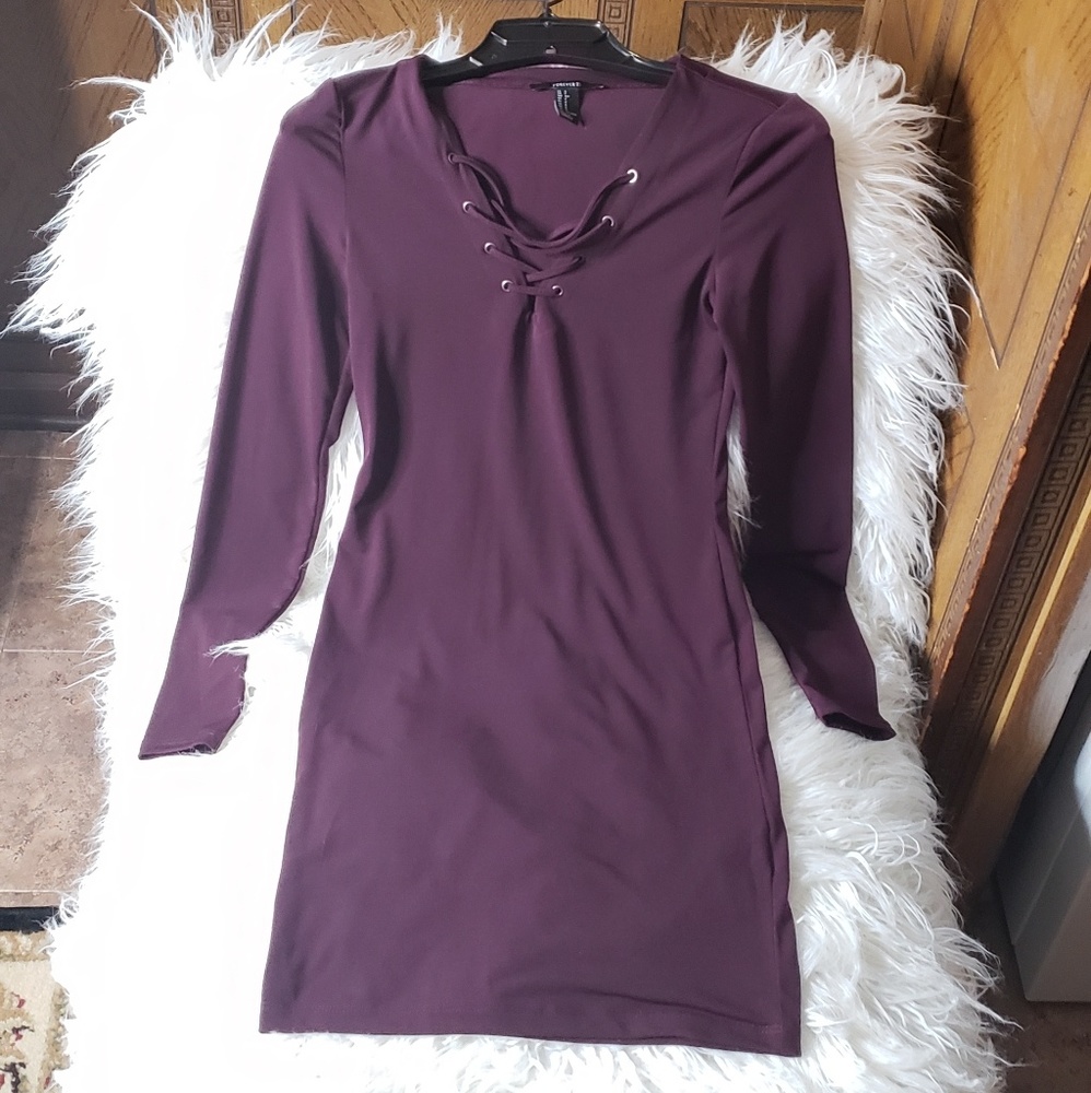 Forever 21 Lace Up Burgundy Dress